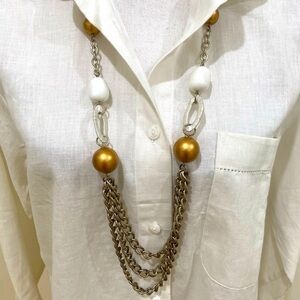 NWT Mixit gold-tone & white mixed chain & bead layered long necklace 20 inches